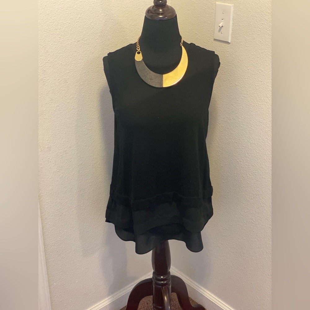 Vince Camuto Black Layered Look Tunic Top Tank Top Blouse Sleeveless S